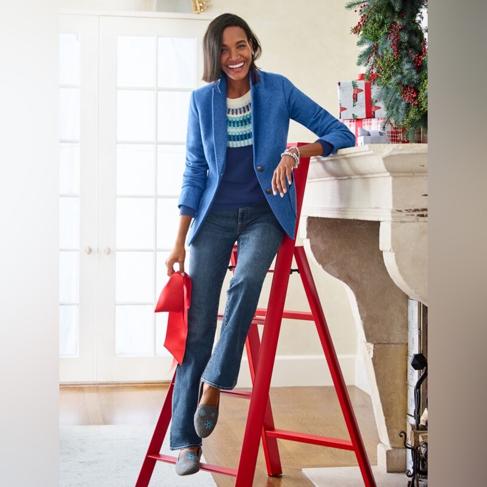 Talbots CLASSIC Holiday SHETLAND BLAZER Size 4 Blue